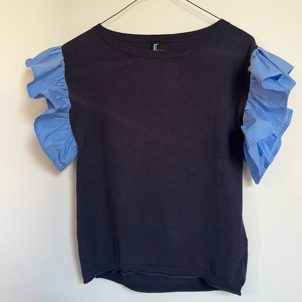 Love Token Blue Navy Ruffle Sleeve Sweater Top Size X-Small